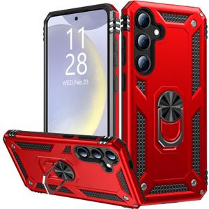 IKAZZ for Galaxy S25 Plus Case,Military Grade Shockproof Heavy Duty Protective Phone Cover Pass 16ft Drop Test with Magnetic Kickstand Car Mount Holder Red