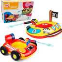 2 Pack Inflatable Kids Pool Floats with Water Gun, Pool Toys for Kids Ages 4-8, Blow Up Toddler Pool Floats, Swimming Pool Game Toys, Fire Truck and Pirate Ship Floaties for Boys Girls and Child