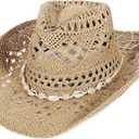 GEMVIE Turquoise Straw Cowboy Hat for Men Women Summer Western Cowgirl Hat Woven Hollow Out Wide Brim Hat (7-7 1/4)