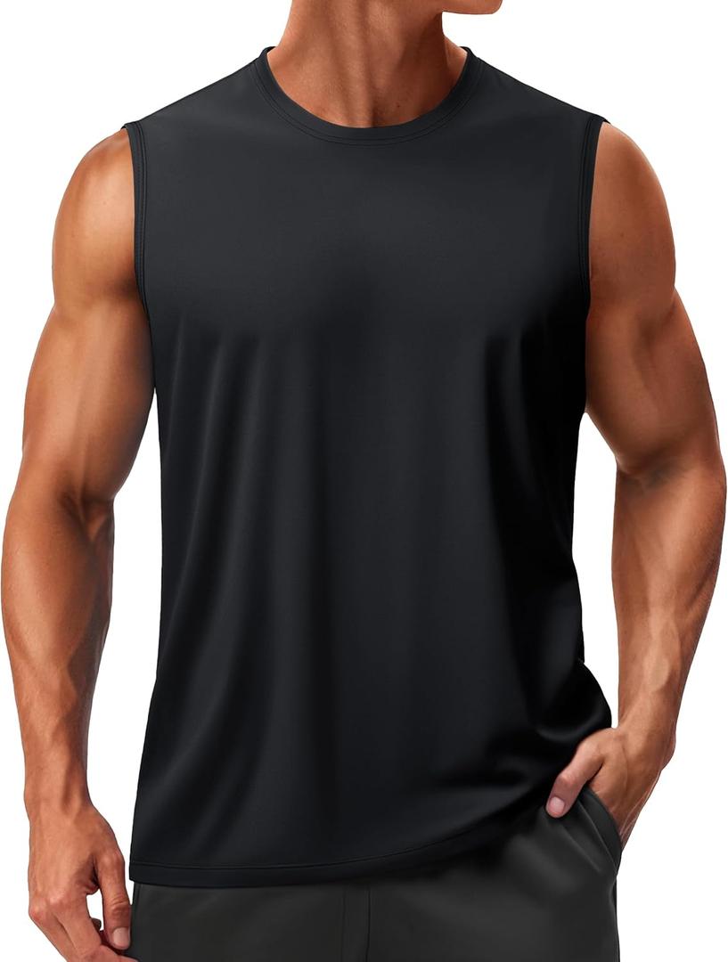 TACVASEN Men's Sleeveless Shirts Quick Dry Tank Tops for Men Sun Protection UPF 50+ Athletic Gym Workout Muscle Shirts (X-Large, 01-black)