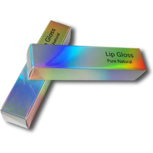 50 Pcs Lip Gloss Boxes,10.7x2.3x2.3 cm Silver Holographic Packaging Box, Kraft Paper Glossy Lipgloss Tube Wrapping Boxes