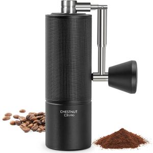 TIMEMORE Chestnut C3S PRO Manual Coffee Grinder - Compact with Foldable Handle, Adjustable Stainless Steel S2C Conical Burr for Espresso, French Press & More, Portable Coffee Grinder (Black)