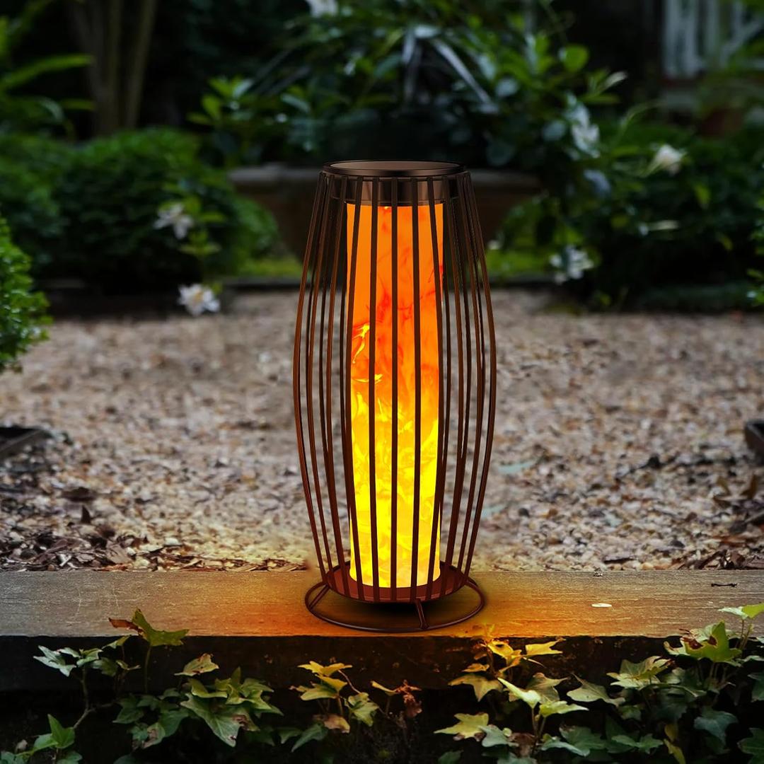 Solar Outdoor Floor Lamp, Flickering Flame Solar Outdoor Light,Solar Lanterns Outdoor Waterproof, Auto On/Off Solar Lantern for Porch, Garden, Patio, Lawn, Deck, Decorating