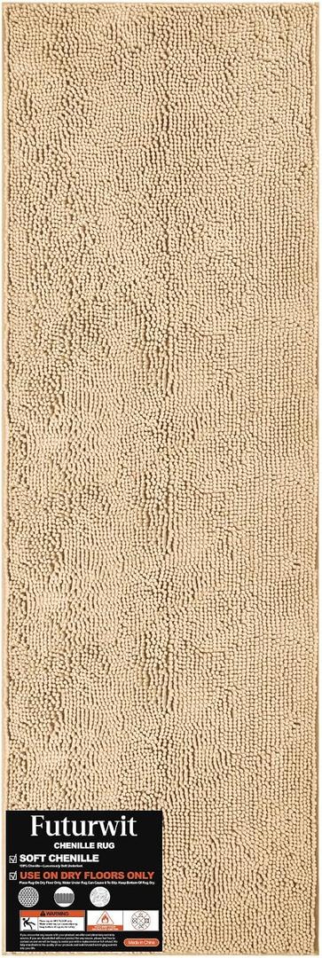 Dog Door Mat for Muddy Paws, 72" x 24" Absorbent Chenille Mud Mat for Dogs Large, Runner Dog Rugs, Trap Dirt Washable Non Slip Outdoor Indoor Entrance Rug, Beige