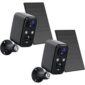 FOAOOD Security Cameras Wireless Outdoor with Solar Panel Cameras for Home Security, Home Camera with Color Night Vision, PIR Human Detection, 2-Way Talk, IP66 Waterproof, (2Packs-Black)