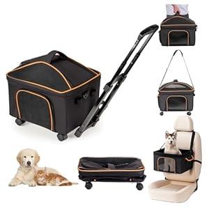 NOVOLAB Pet Carrier for Small Dog Cat, Cat Dog Carrier with Wheels Soft Sided Dog Rolling Crate Cat Travel Bag up to 15 Lbs Pet Strollers for Small Pets