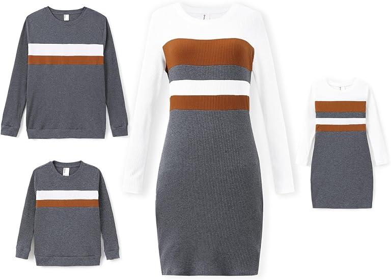 PATPAT Family Matching Outfits Fall Winter Cotton Long Sleeve Bodycon Dresses and Sweatshirts Tops Sets, Size: Large, Women