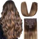 Sisily Clip in Hair Extensions Real Human Hair, 24 inch 70g, Chocolate Brown to Blonde Balayage, 100% Brazilian Remy Human Hair Clip in Extensions Soft Straight 7pcs Per Set with 16 Clips Double Weft