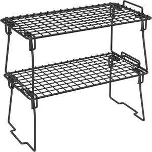 Set of 2 Kitchen Counter Shelf, Stackable Cabinet Organizer Shelves, Foldable Pantry Shelf, Spice Rack for Cabinet, Cupboard Organization Storage for Cup, Plate, Dish