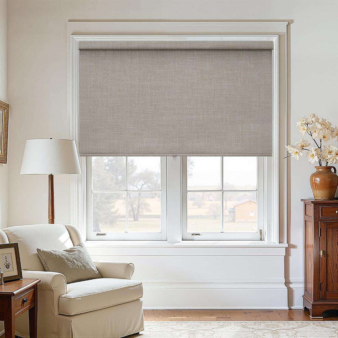 Burlywood Birch 100% Blackout Roller Shades for Window Room Darkening Thermal Insulated UV Protection Cordless Free-Stop Window Blinds for Bedroom Home Office Door Protect Privacy 71" W x 72" H