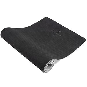 ProsourceFit Natura TPE Yoga Mat 1/4" (6mm) Thick, 72" Long, Reversible with High-Density Cushion & Non-slip Texture, Eco-conscious & Hygienic, Black/Grey