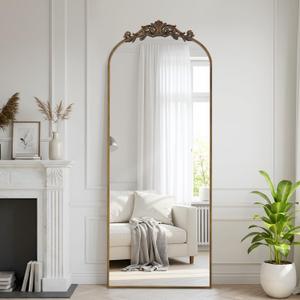 Filigree Floor Mirror 64"x21" Full Length Mirror Freestanding with Vintage Ornate Carved Applique Full Body Hanging Wall Mounted Mirror for Living Room Bedroom Retro Home Decor, Bronze