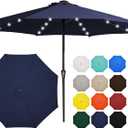 JEAREY 11' LED Lighted Patio Umbrellas Outdoor Solar Table Market Umbrella w/Crank, 8 Sturdy Ribs, UV Protection Waterproof Sunproof(Navy Blue)