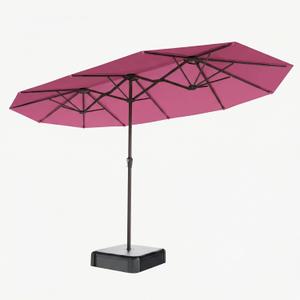 15FT Double Sided Patio Umbrella with Base Included Large Outdoor Market Umbrella with Crank Handle, UV Resistant Canopy, Sturdy Frame for Garden, Poolside, Deck, Rose Pink, Metal Ribs