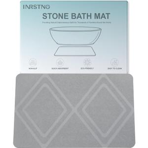 Extra Large Stone Bath Mat, 31.5 x 20" Diatomaceous Earth Mat Diamond Pattern, Super Absorbent Quick Drying Stone Bath Mats for Bathroom, Easy to Clean (Light Grey)
