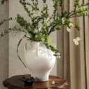 Large White Ceramic Vase - 10.8 Inch Rustic Farmhouse Vase with Handles for Home Decor, Vintage Tall Vases for Living Room, Table, Bathroom, Holiday & Weddings (Rock Sand White)