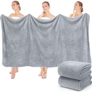 SmoothNovelty 2 Pack Bath Sheets 40 x 80 Inch Jumbo Extra Large Towels Set Oversized Quick Dry Coral Fleece Absorbent and Soft Lightweight Towels for Home Gym Travel Beach Spa Pool Hotel (Light Gray)