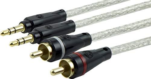 GE Pro 4Ft. 2-RCA to 3.5mm Cable, Ultra HD Playback, 3.5mm Extension Cable with 2-Male Gold-Plated Connectors, 2-Male RCA Connectors to 1-Female 3.5mm Connector, Color-Coded RCA Plugs, Silver, 34497 GE Pro 4Ft. 2-RCA to 3.5mm Cable, Ultra HD Playback, 3.5mm Extension Cable with 2-Male Gold-Plated Connectors, 2-Male RCA Connectors to 1-Female 3.5mm Connector, Color-Coded RCA Plugs, Silver, 34497