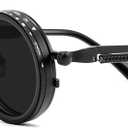 FEISEDY Adjustable Tint Sunglasses Polarized Men, 1-9 Gear Manual Dimming, Steampunk Round Metal Frame UV400 ND Filter B1400 (Black)