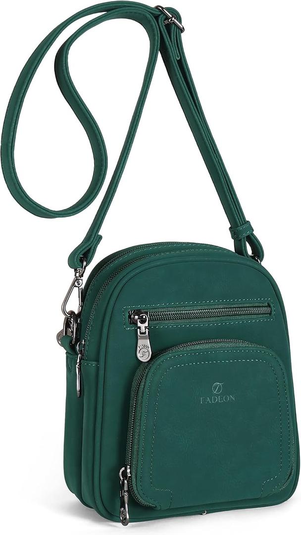 FADEON Small Purses for Women Crossbody Bags, Designer PU Leather Mini Cross Body Purse Travel Shoulder Bag Card Slots (Dark Green Nubuck Style)