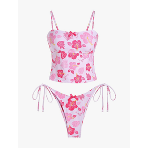 seamoly Women’s Cute Tankini Set Gingham Two Piece Swimsuits with Bow Back Tie Side Bottom. Size M