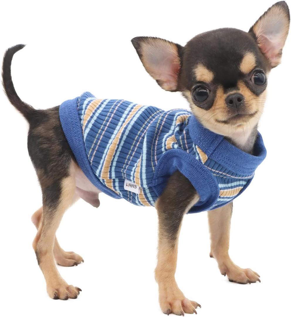 LOPHIPETS 100% Cotton Rib Dog Shirt Vest for Small Dogs Teacup Chihuahua Yorkie Puppy Clothes Tank Tee-Blue/XS