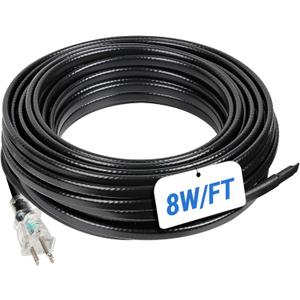 50FT Roof Snow De-Icing Kit, 8 Watts/ft Heat Tape for Roof and Gutters w/ 20 Clips, Self-Regulating Heat Cable with LED Plug, Roof Heat Tape for Ice Dam & Pipe Freeze Prevention, 120V