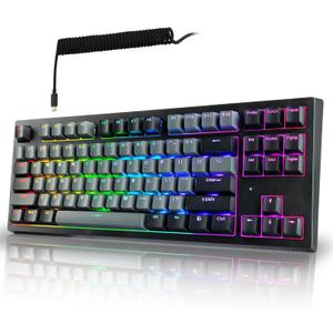 TECWARE Phantom+ Elite 87 Mechanical Gaming Keyboard | RGB LED Backlit | Hot Swappable Wraith Red Switches | 87 Key TKL Layout | Thocky Sound Profile | Tri-Mode Wireless Bluetooth/2.4GHz | Black