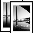 PEALSN 22.375 x 34 Poster Frame Set of 2, Display Pictures 20 x 30 with Mat or 22.375 x 34 without Mat, Poster Frames 22.375 x 34 inches for Wall Mounting Display, Black