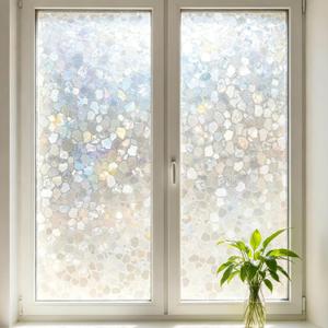 Window Privacy Film, 3D Prism Stone Static Clings Stained Glass Decorative Rainbow Window Film, UV Blocking Non Adhesive Window Covering for Car, Home & Office, 23.62" x 157.48"