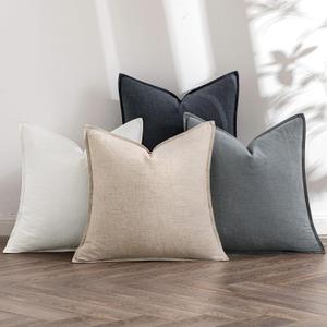 MIULEE Neutral Cream/Gray Linen Pillow Covers Pack of 4 Decorative Nautral Solid Throw Pillow Covers Soft Accent Boho Farmhouse Couch Pillowcases Modern Home Decors for Living Room Bed Sofa 20x20 Inch