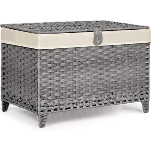 Honjourai Wicker Storage Basket with Lid,Rattan Shelf Basket with Removable Liner Bag,200L Storage Bin,Storage Trunk with Heightened Feet,Storage Container for Wardrobe,Home Organizer (Grey)