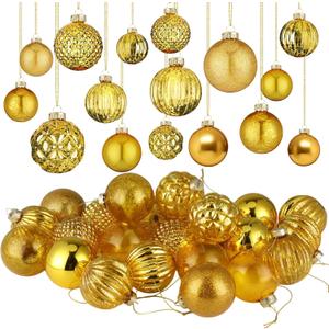 Liliful 24 Pcs Gold Glass Christmas Ball Ornaments Christmas Tree Decoration Hanging Balls Neutral Vintage Mercury Ornaments for Xmas Festival Home Wedding Holiday Farmhouse Party Decor, 2.36 Inch