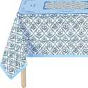 Mahjong Tablecloth 55" x 55" Polyester Blue Block Print Floral Flower Square Instructional Design with Rules for Family Game Night Party Favor Supplies
