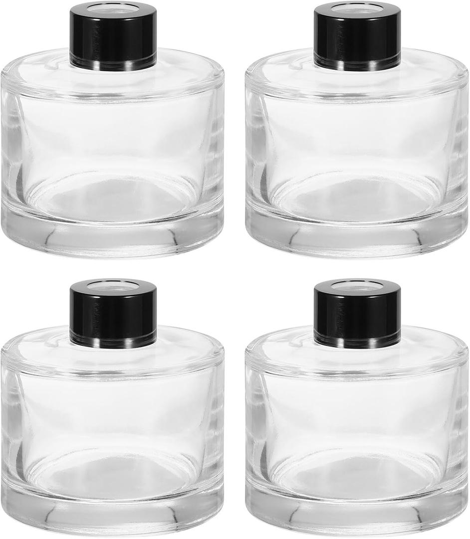 HARFINGTON 4pcs 150ml/5oz Empty Glass Diffuser Bottle 3.1" x 3.1" Refillable Fragrance Accessories Aromatherapy Jar Container for Replacement Reed Diffuser DIY Home Bathroom Transparent