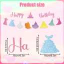 Princess Happy Birthday Banner, Pre-Strung Glitter Birthday Garland with Castle Princess Dresses Cutouts for Girls Party & Baby Shower Decorations