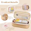 iSuperb Big Capacity Pencil Case Large Pencil Pouch Stationery Pen Bag for Teen Girls Boys, Back to School Supplies(Khaki+Beige)