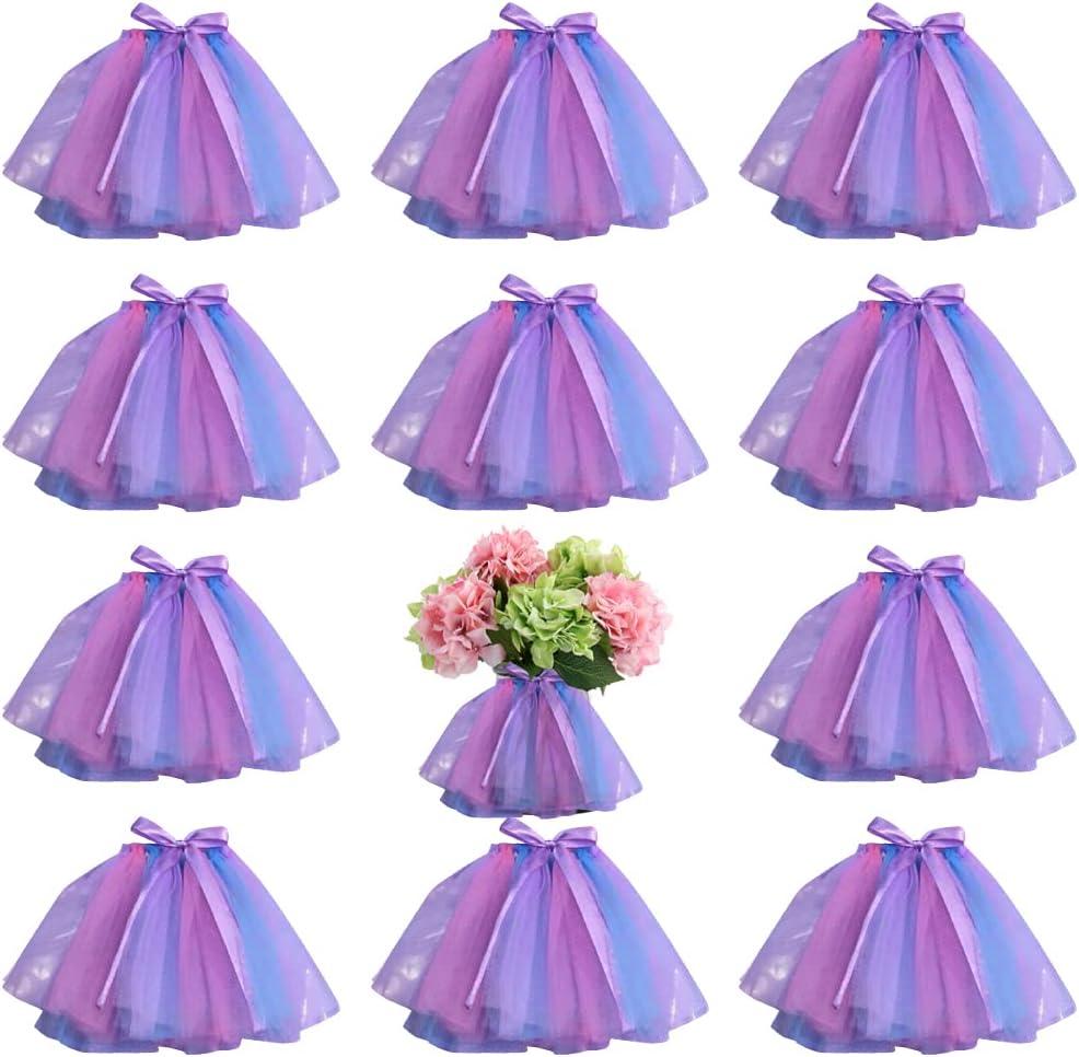 12 Pcs Mini Tutu Table Skirt Wine Bottle Cover Tulle Tutu Table Skirt Decor Tutu Garland Tulle Table Centerpieces for Wedding Baby Shower Cake Dessert Birthday Party(Pink Purple)