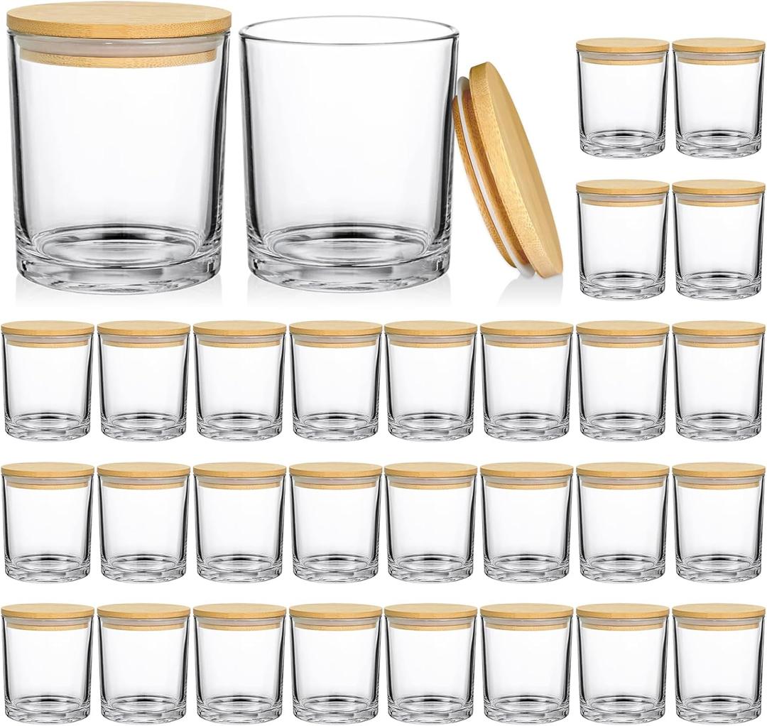 SUPMIND 30 Pack Glass Candle Jars -7oz Clear Empty Candle Jars with Bamboo Airtight Lid, Bulk Candle Containers for Making Candles, 7 Fl.oz