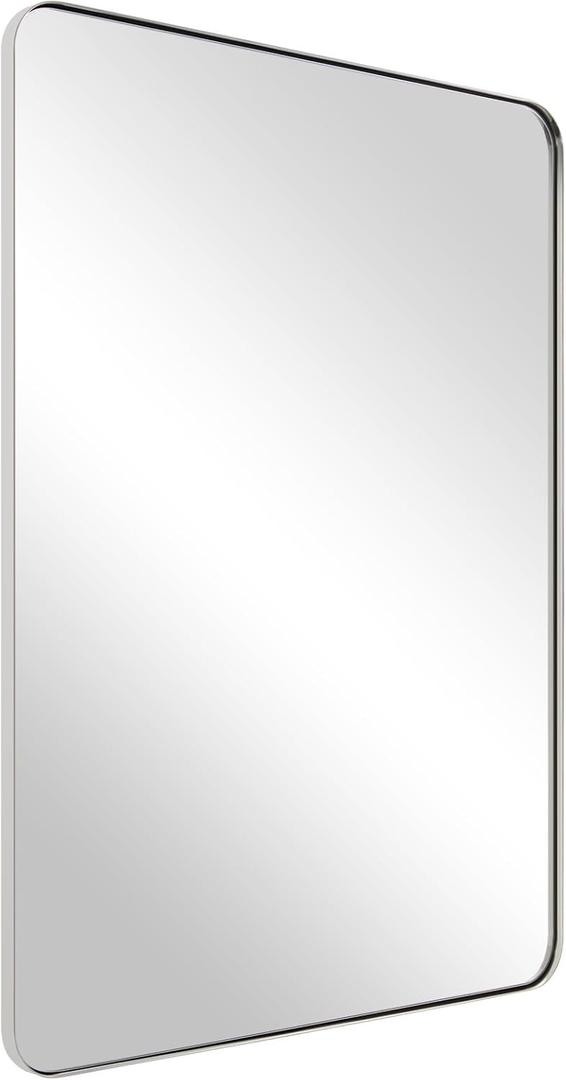 ANDY STAR Chrome Mirror for Bathroom, 22"x30"Metal Frame Wall Mirror, Rectangular Stainless Steel Rounded Corner Mirror with 1" Deep Set Design Hangs Horizontal Or Vertical (30"L x 20"W)
