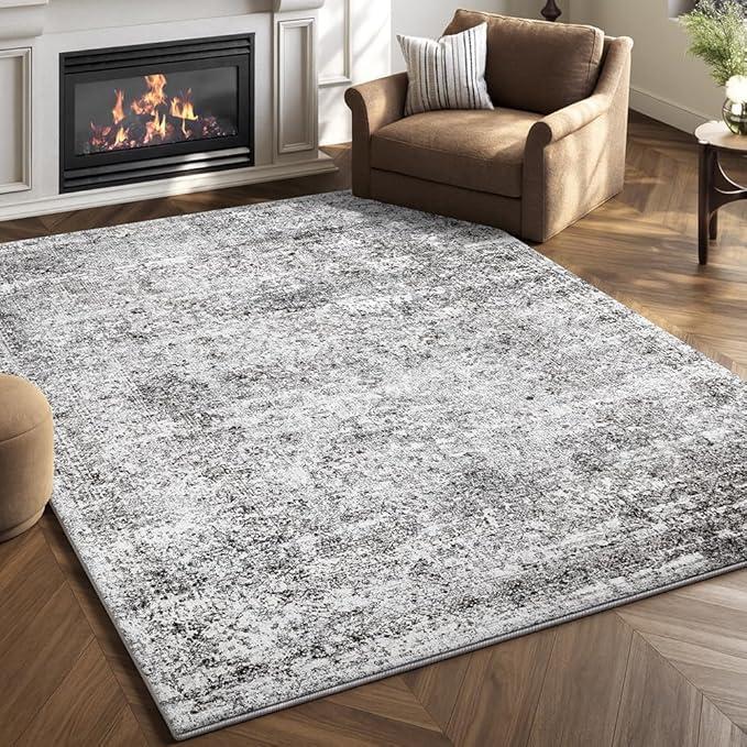 Area Rug 4x6 Washable Rug/Machine Washable Brown Vintage Traditional Floor Cover Foldable Thin Retro Style Indoor Distressed Non-Slip Carpet Bedroom Living Room Dressing Table (Green and Brown)