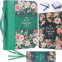 Faithful Hers Bible Covers for Women, Bible Case Set with Notebook and Bookmark, Leather Bible Cover, Bible Carrying Case for Woman Lady Bible Bag, Christmas Gift for Mother, 11x8.2x2.2 in, Green