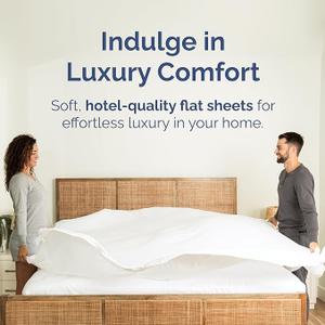 Queen Size Flat Sheet - Hotel Quality Top Flat Bed Sheet Only - Ultra-Soft, Comfy Breathable & Cooling - Fade & Wrinkle Free - Easy-Care, Stain & Shrink Resistant Bedding - Easy-Fit & Oeko-Tex - White