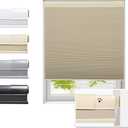 Tonature No Drill Cellular Shades for Indoor Windows, Thermal Insulating & Noise Reducing Honeycomb Blinds, Free Stop Cordless Blackout Shades, Beige, 35" W x 64" H