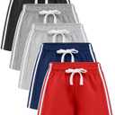 Cooraby 5 Pack Toddler Boys Cotton Shorts Summer Casual Soccer Basketball Shorts with Pockets Drawstring for Athletic Running