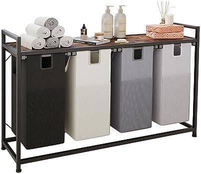 LIVEHOM Laundry Basket Four Laundry Hamper with Removable Bags, Fabric Handles, Large Top Shelf and Laundry Bag for Bathroom, Dorm, Laundry Room