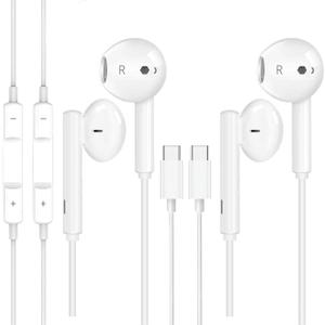 2 Pack Earbuds Headphones Earphones Wired [MFI Certified] USB C Microphone Call Volume Control Noise Isolating Compatible with iPhone 15 Pro Max/15 Pro/15 Plus/15/Samsung S23 Ultra S22+ S21