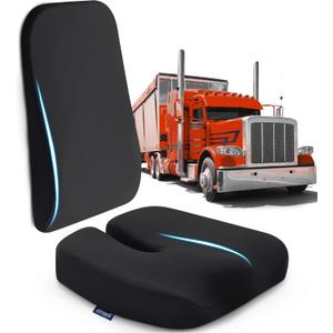 Elmara Truck Seat Cushion for Back Pain  Truck Driver Seat Cushion & Back Support  Trucker Gifts  Semi Truck Accessories for Men & Women  2-Piece Set (Black)
