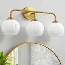 RUIYEY Bathroom Vanity Light Fixtures: 3-Lights Lantern Gold Vanity Lights for Bathroom, 23.6 Inch E26 60W Modern Bathroom Lighting Fixture with Milky White Glass for Bath Restroom