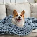 Soft Chunky Knit Blanket, 50X60 In Handmade Thick Chenille Yarn Throw without Shedding & Raveling, Aesthetic & Cozy Home Decor with Couch Sofa Bed, Gift Pack, Airy Blue